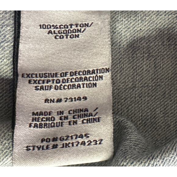 Boom Boom Distressed Jean Jacket Patches Trucker Y2k Festival Cropped Grunge - Picture 10 of 10